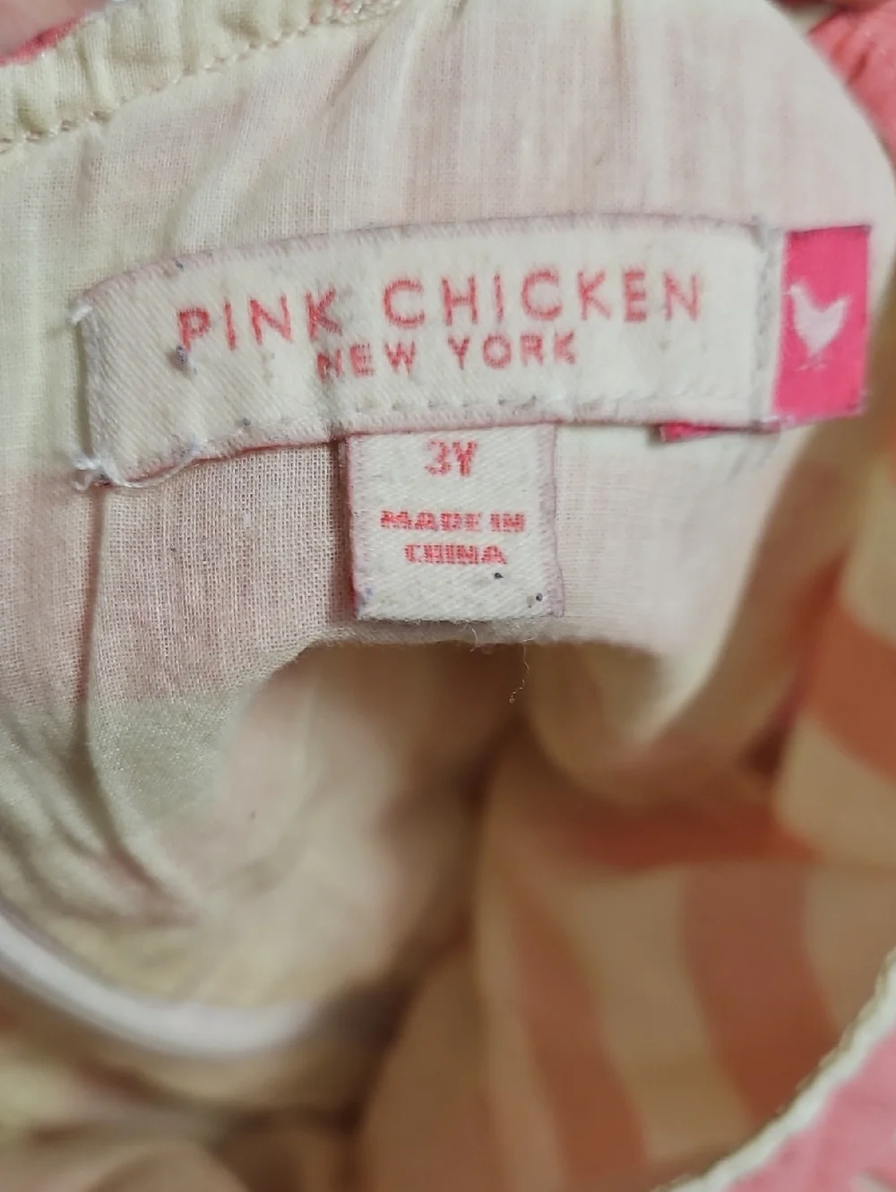 Pink Chicken Girls Pink and Cream Striped Cotton Dress 3T